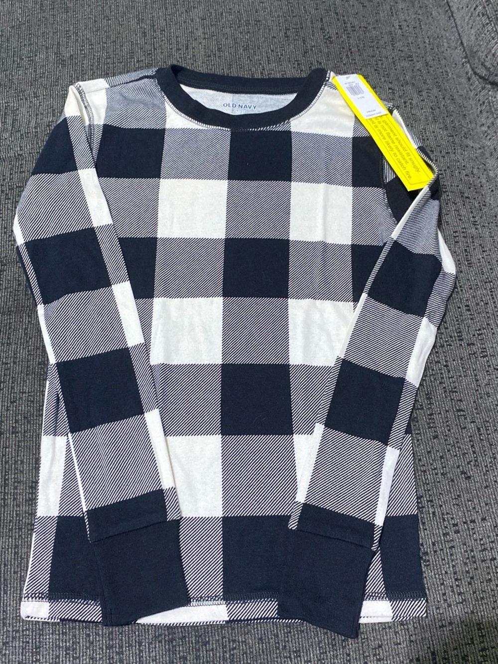 Old Navy Black & White Buffalo Plaid Kids Long-Sleeve Pajama Top
